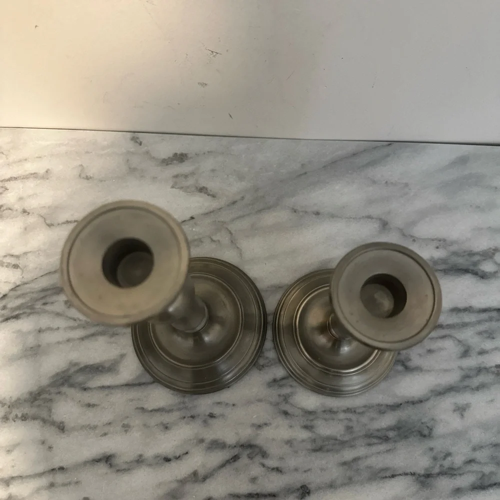 Restoration Hardware Elegant Silver pewter Candle Holders 9” & 7”